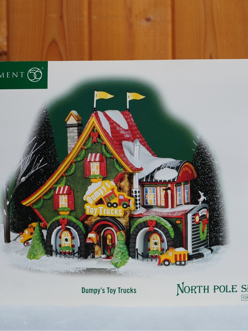 Department 56 Dumpy's Toy Trucks Holiday House - Green, Red & Yellow